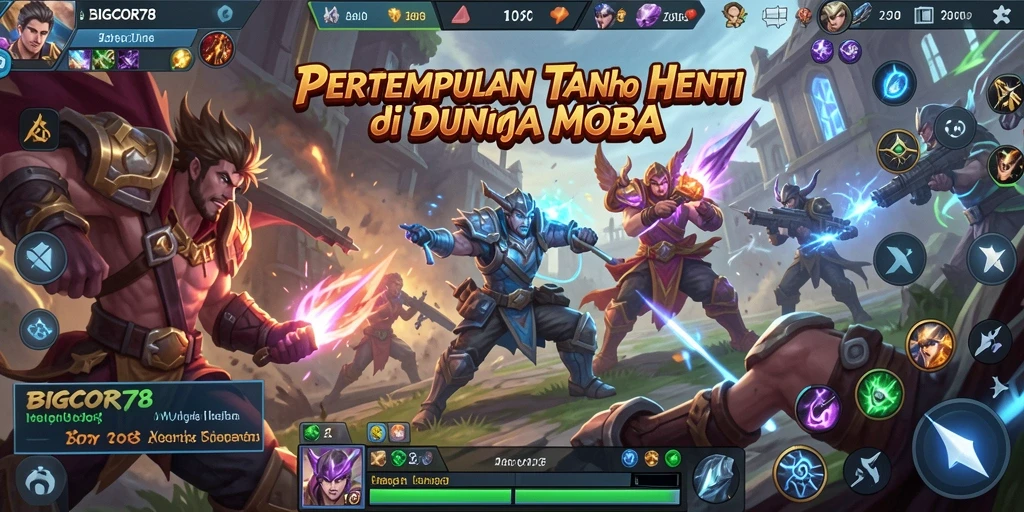 Tangkapan layar utama gameplay <strong>BIGCOR78</strong> menunjukkan momen epik pertempuran antar hero.