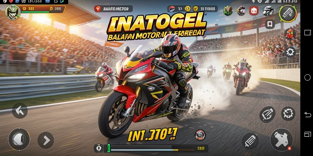 Tampilan menarik gameplay balapan motor INATOGEL dengan trek yang menantang.