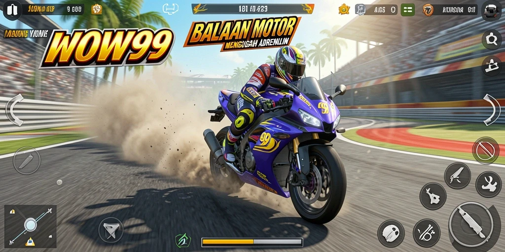 Screenshot dari gameplay seru di WOW99 yang menampilkan balapan motor.